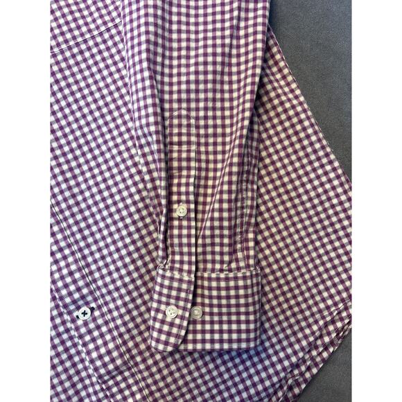 Tommy Hilfiger Men Sz L Purple & White Checked Reg Fit Stretch Long Sleeve Shirt - Picture 3 of 8